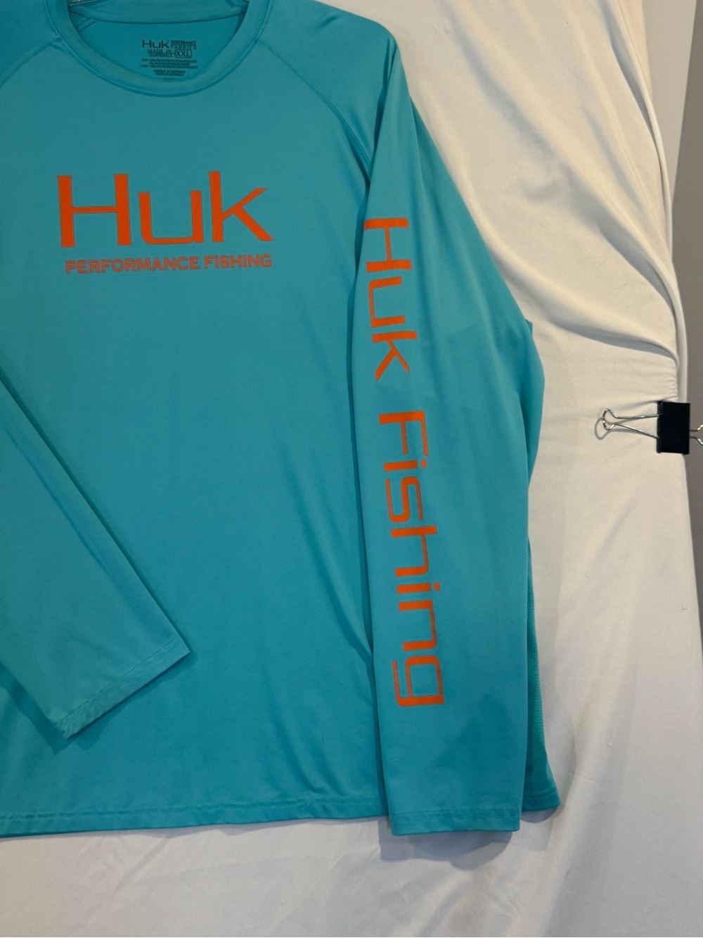 Huk Fishing Aqua Turquoise Teal light blue orange Graphic   Long sleeve Tee XXL - Picture 7 of 12